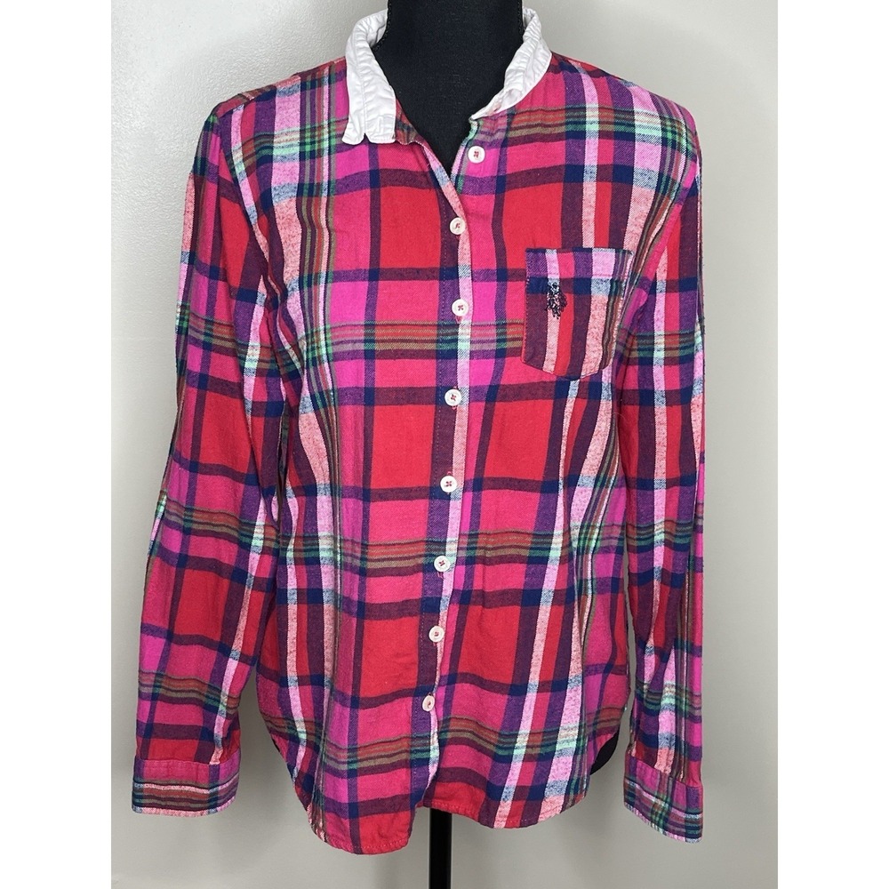 Vintage Women's Ralph Lauren Plaid White Collar Button Up Shirt Size Medium
